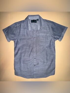 Bold Blue Short Sleeve Button Up Shirt Boys Medium Gray Chambray Casual